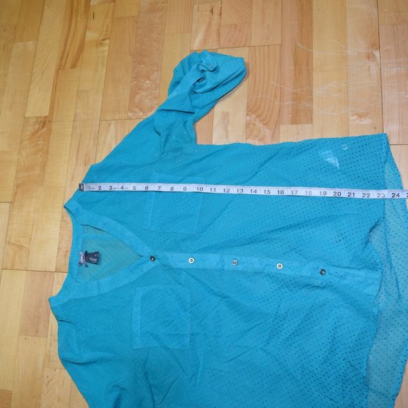 VANITY Women's Sz M Teal Chiffon BLOUSE - Picture 3 of 5